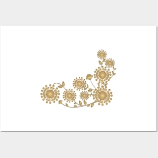 Golden and Beige abstract floral illustration Posters and Art